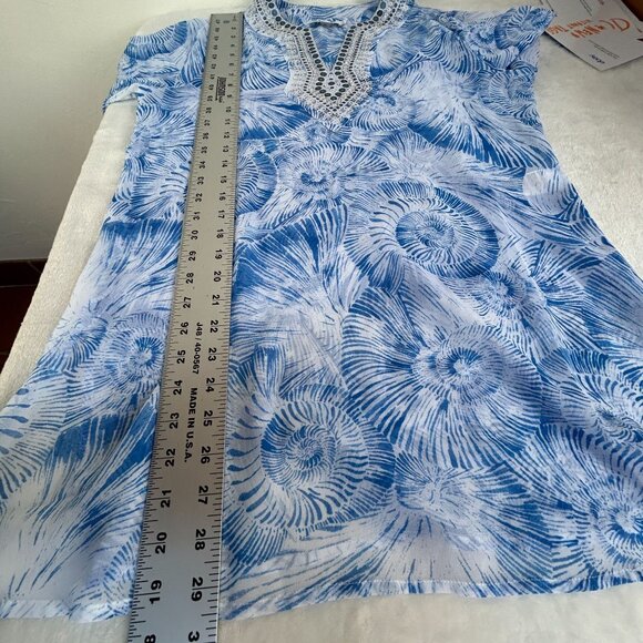 Chico's Womens Blue Shell Print Embellished V-Neck 3/4 Sleeve Tunic Top Size 0 - Picture 7 of 7